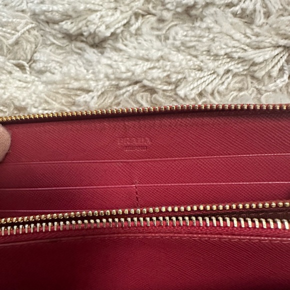 Prada Pink Saffiano Leather Continental Bow Long Zippy Wallet Zip Around Gold - Picture 6 of 11